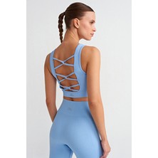 Balıksırtı Desenli Çapraz Ipli Sporcu Sütyeni Alice Mavi