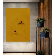 Teona Ahşap Sarı Tarlada Çocuklar Yağlı Boya Görünümlü Ahşap Dekoratif Tablo Dikdörtgen Tablo