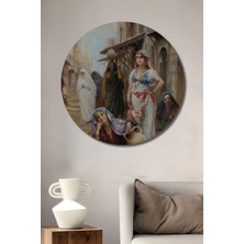 Teona Ahşap Oryantal Kadınlar Portresi Yağlı Boya Görünümlü Dekoratif Ahşap Tablo Yuvarlak Tablo