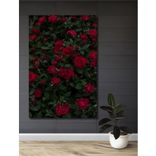Teona Ahşap Koyu Kırmızı Güller Yağlı Boya Görünümlü Ahşap Dekoratif Tablo Dikdörtgen Tablo