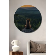 Teona Ahşap Umutla Bakan Ayı Yavrusu Yağlı Boya Görünümlü Ahşap Dekoratif Tablo Yuvarlak Tablo