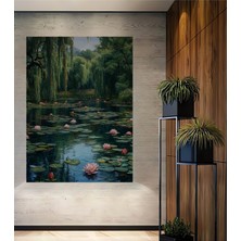 Teona Ahşap Mükemmel Su Zambakları ve Ağlayan Ağaçlar Yağlı Boya Görünümlü Ahşap Tablo Dikdörtgen Tablo