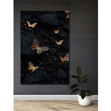 Teona Ahşap Altın Işıltılı Kelebekler Ahşap Dekoratif Tablo Yağlı Boya Görünümlü Sanat Eseri Dikdörtgen Tablo