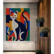 Teona Ahşap Renkli Kedi Modern Sanat Ahşap Dekoratif Tablo Yağlı Boya Görünümlü Dikdörtgen Tablo