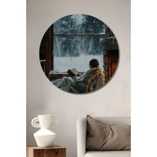 Teona Ahşap Kış Masalı Yağlı Boya Görünümlü Ahşap Dekoratif Tablo Yuvarlak Tablo