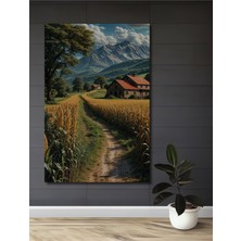 Teona Ahşap Köy Manzarası Yağlı Boya Görünümlü Ahşap Tablo Dikdörtgen Tablo