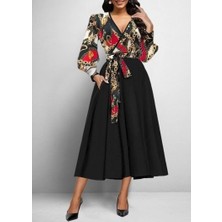 Etiler Collection Kadın Uzun Kollu Kruvaze Yaka Dalgıç Krep Midi Boy Elbise