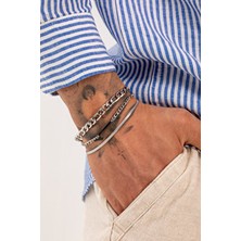 Fjellor Grima Erkek Paslanmaz Çelik 3’lü Bileklik Seti – Yılan,küba,figaro Zincir (Deniz, Havuz Girilebilir)