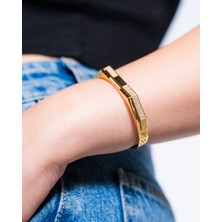 Pastelastore Altın Kaplama Sekizgen Damalı Kelepçe Bileklik