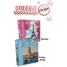 Neverland 2 Adet 1000 Parça Puzzle- Eyfel Kulesi ve Kız Kulesi Sakinliği