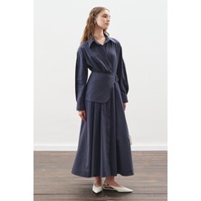 Manuka Kemer Detaylı Pileli Elbise Lacivert