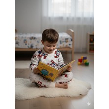 Arya Nisa Kids Erkek Çocuk Beyaz Labubu Karakter Baskılı %100 Pamuk Mevsimlik Pijama Takımı