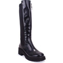 Dagoster DZA07-8961105 Siyah Rugan Günlük Streçli Düz Topuk Kadın Çizme