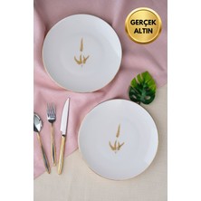 Tabak Evi Porselen Natura Marinum Altın Yaldız Pasta Tabağı 20,50CM 2 Li