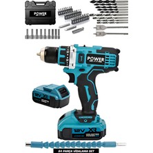 Power Black Çelik Mandren Çift Akülü Darbesiz 82 Parça Set Hediyeli Şarjlı Matkap Mavi