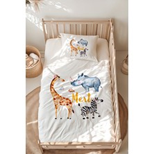 Lilabio %100 Pamuk Isme Özel Isimli Montessori Yatak Nevresim Takımı (100X200 Cm) Safari