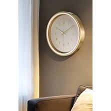 Gold Kasa Krem Çerçeve Modern Duvar Saati 37 cm Plastik Yuvarlak Tasarım