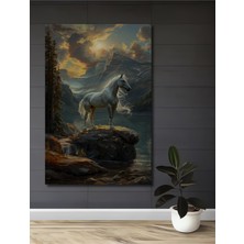 Teona Ahşap Beyaz Atlı Yağlı Boya Görünümlü Ahşap Dekoratif Tablo Modern Sanat Eseri Dikdörtgen Tablo