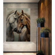Teona Ahşap Romantik Atlar Yağlı Boya Görünümlü Ahşap Dekoratif Tablo Dikdörtgen Tablo