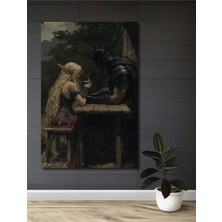 Teona Ahşap Elf Kraliçesi ve Kara Şövalye Yağlı Boya Görünümlü Ahşap Dekoratif Tablo Dikdörtgen Tablo