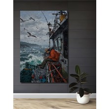 Teona Ahşap Denizci ve Martılar Yağlı Boya Görünümlü Ahşap Dekoratif Tablo Dikdörtgen Tablo