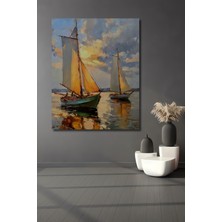 Teona Ahşap Günbatımında Yelkenli Yağlı Boya Görünümlü Dekoratif Ahşap Tablo Dikdörtgen Tablo