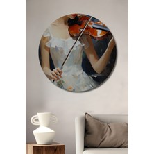 Teona Ahşap Romantik Yağlı Boya Görünümlü Keman Çalan Kadın Ahşap Dekoratif Tablo Yuvarlak Tablo