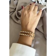 Liveyn Design Geometrik Tasarım Çift Sıralı Gold Bileklik