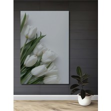 Teona Ahşap Beyaz Lale Yağlı Boya Görünümlü Dekoratif Ahşap Tablo Dikdörtgen Tablo