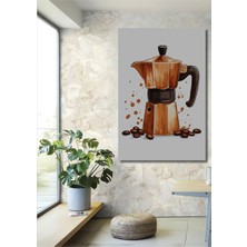 Teona Ahşap Italyan Kahve Makinesi Sulu Boya Görünümlü Ahşap Dekoratif Tablo Dikdörtgen Tablo