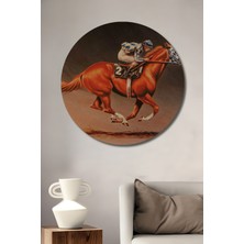 Teona Ahşap Şahlanan At Ahşap Dekoratif Tablo Yağlı Boya Görünümlü Sanat Eseri Yuvarlak Tablo