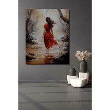 Teona Ahşap Ahşap Dekoratif Tablo Yağlı Boya Görünümlü Kırmızı Elbiseli Kadın Sanat Eseri Dikdörtgen Tablo