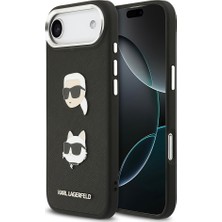 iPhone 17 Air Kılıf Karl Lagerfeld Orjinal Lisanslı Metal Logolu K&c Heads Pin Kapak Siyah
