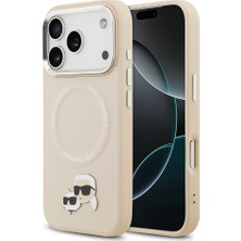 iPhone 17 Pro Max Kılıf Karl Lagerfeld Lisanslı M-Safeli Metal Kamera ve Buton K&c Pu Deri Kapak Bej