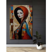 Teona Ahşap Kızıl Başlı Göz Alıcı Kadın Yağlı Boya Görünümlü Dekoratif Ahşap Tablo Dikdörtgen Tablo