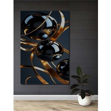 Teona Ahşap Altın Spiraller Siyah Küreler Yağlı Boya Görünümlü Modern Sanat Ahşap Tablo Dikdörtgen Tablo