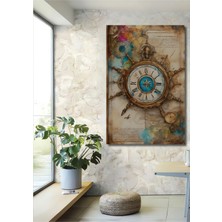 Teona Ahşap Ahşap Tablo Altın Pusulalı Antik Dünya Haritası Yağlı Boya Görünümlü Sanat Eseri Dikdörtgen Tablo