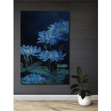 Teona Ahşap Mistik Mavi Lotus Yağlı Boya Görünümlü Ahşap Dekoratif Tablo Dikdörtgen Tablo