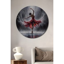 Teona Ahşap Yağlı Boya Görünümlü Balerin Tablosu Yağmurda Dans Yuvarlak Tablo