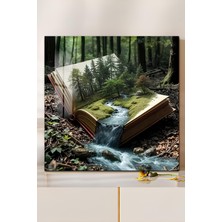 KutuTR 3D Görünümlü Temperli Cam Tablo – Orman ve Kitap Temalı Uv Baskı 33X33 CM-CTK054
