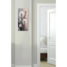 KutuTR Pembe ve Gri Pampas Çiçekleri Temalı Temperli Cam Dik Tablo 30X60 cm Ebadında Uv Baskı - DCT090