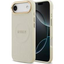 iPhone 17 Air Uyumlu Kılıf Guess Lisanslı M-Safeli Sıcak Baskı Yazı Logolu Pu Deri Peony Kapak Bej