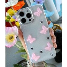 Go Aksesuar Iphone 14 Promax Uyumlu 3D Pembe Kelebek Tasarımlı Epoksili Oyuncaklı Kılıf