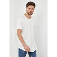 Tarz Cool Erkek Kırık Beyaz Salaş T-Shirt %100 Pamuk Kısa Kol Regular Fit Günlük Stil
