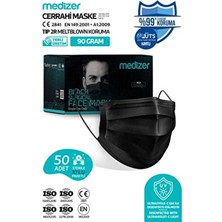 Sabomar Medizer Siyah Cerrahi Maske Meltblown 50 Adet %99 Filtrasyon Seviyesi Steril Koruma
