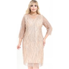 Ladies First Büyük Beden 3994 Altın Kısa Abiye Elbise