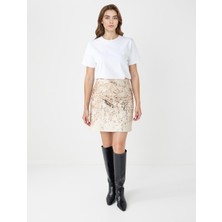 Jimmy Key Ekru Düz Kesim Normal Bel Payetli Örme Etek