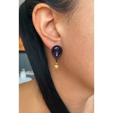 Liveyn Design Gold Küre Sallantılı Mor Küpe