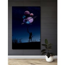 Teona Ahşap Gızemlı Kız Gezegen Balonları Sulu Boya Görünümlü Ahşap Dekoratif Tablo Dikdörtgen Tablo