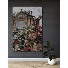 Teona Ahşap Bina ve Çiçek Cümbüşü Yağlı Boya Görünümlü Ahşap Tablo Dikdörtgen Tablo